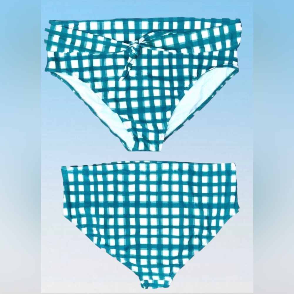 LYSA Teal Plaid Checked Hipster Bikini Bottom SIZE 3X Front Tie